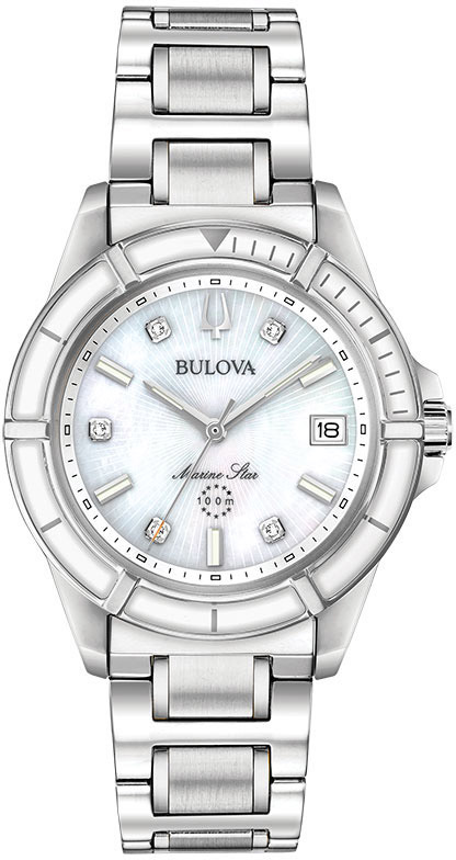 bulova marine star women's diamond bezel watch